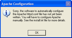 ообщение о невозможности автоматически настроить Apache для работы с PHP